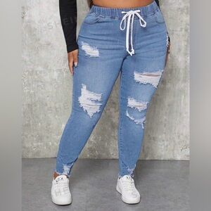 Shein Elastic Plus Size Distressed Jeans Size 1X